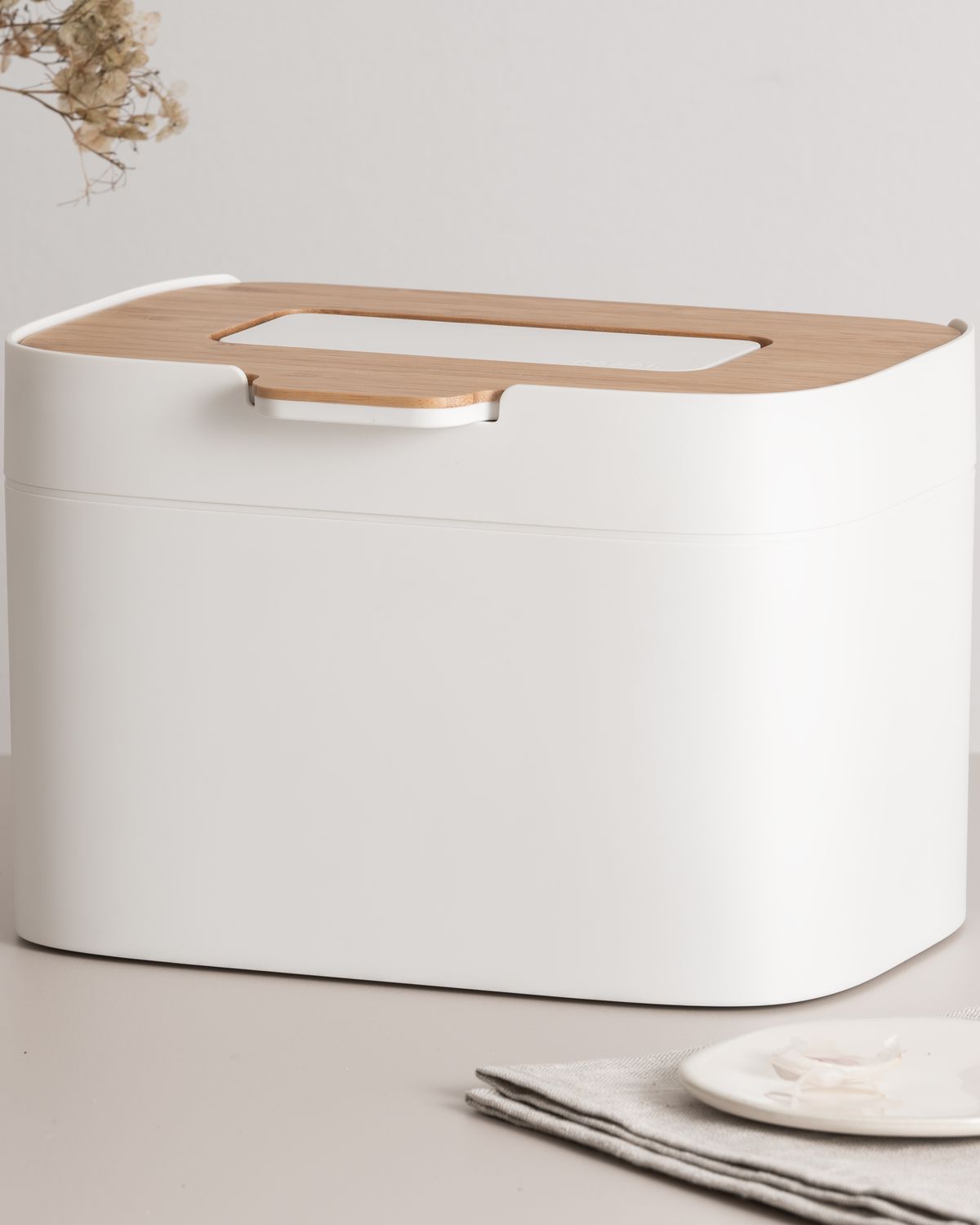 Elin Bio-Mülleimer in Matt-Weiß / Bambus